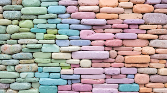 A closeup macro texture of colorful stone wall and wooden beads mixed with pharmaceutical medicine pills and capsules for healthcare