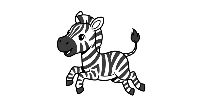 Cartoon zebra running fast freely outside.