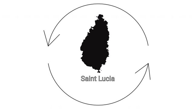 Saint Lucia Map Silhouette with Circular Arrows Motion Graphic.