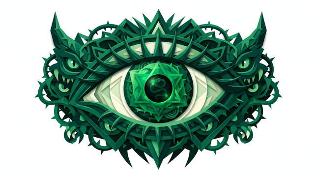 Jealous vector mystical monster eye with thorns and horns