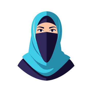 Woman wearing blue hijab and niqab.