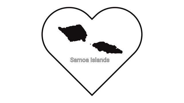 Samoa Islands Map Silhouette Inside Heart Shape Outline.