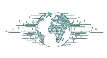 Fototapeta premium Green Earth Globe with Circuit Lines.