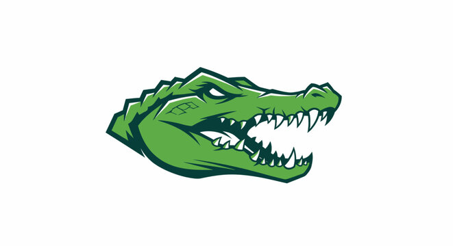 Green cartoon alligator head profile view.