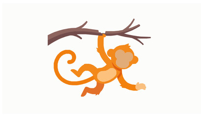 Happy monkey hanging on branch vector cartoon jungle animal illustration © MdRiazul