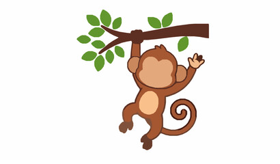 Cute cartoon monkey hanging from tree branch joyful animal vector illustration © MdRiazul