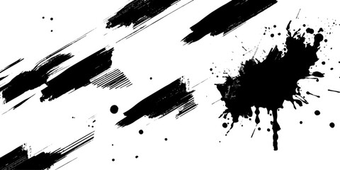 A collection of dynamic black ink brush strokes and splatters create a chaotic yet artistic composition, suggesting raw creativity and a bold, abstract aesthetic. © Black Art