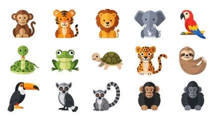 Obraz premium Collection of various cartoon animal illustrations isolated on white background