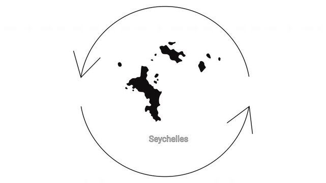 Seychelles map outline with circular arrows indicating movement or travel.