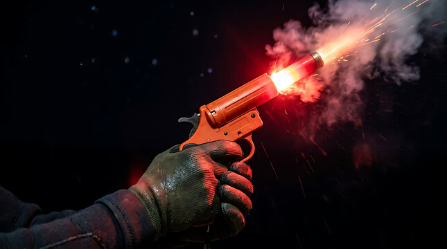 Hand holding a firing orange gun