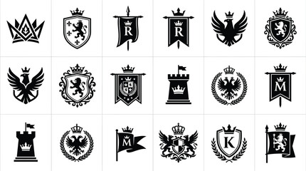 Medieval stone fortress castle silhouette vector icon for architectural logo design sets. © Tuli