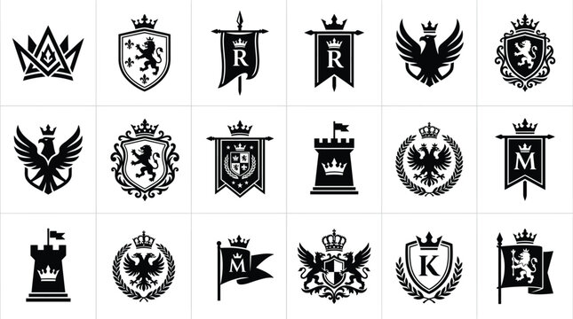 Medieval stone fortress castle silhouette vector icon for architectural logo design sets.