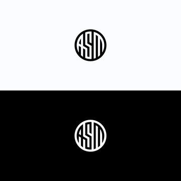 Monogram logo design with ASN letters in black and white colors on split background