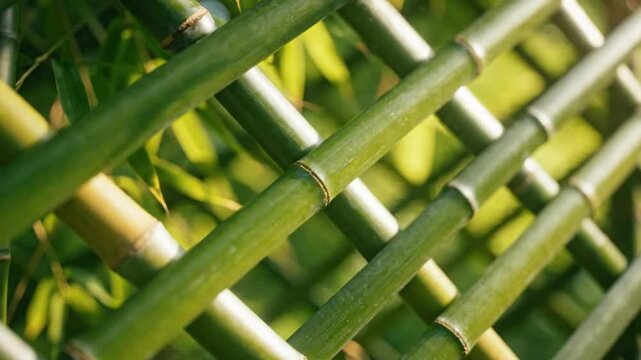 Green Bamboo Poles Intertwined in Lattice Pattern with Soft Focus Nature Background