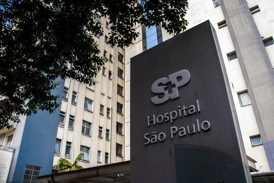 Sao Paulo, SP, Brazil, December 19, 2023: External view of the main entrance and facade of Hospital S&atilde;o Paulo (HSP), 