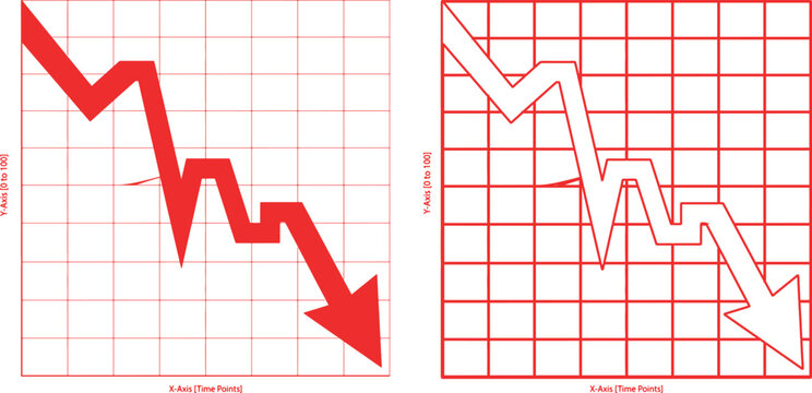 Two Red Downward Trend Graphs Showing Decline On White Background chart decrease