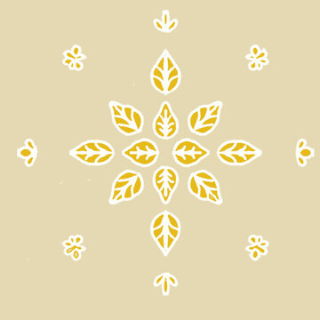 Batik Seamless Pattern with Jasmine Flowers and Leaves in Butter Yellow