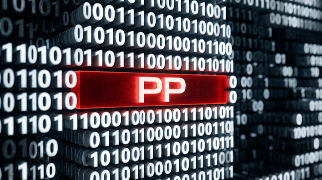 Binary code with red PP highlight