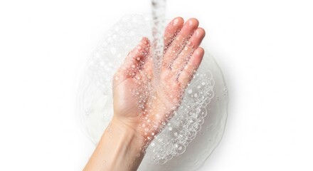 Fototapeta premium Hand with falling white small beads.