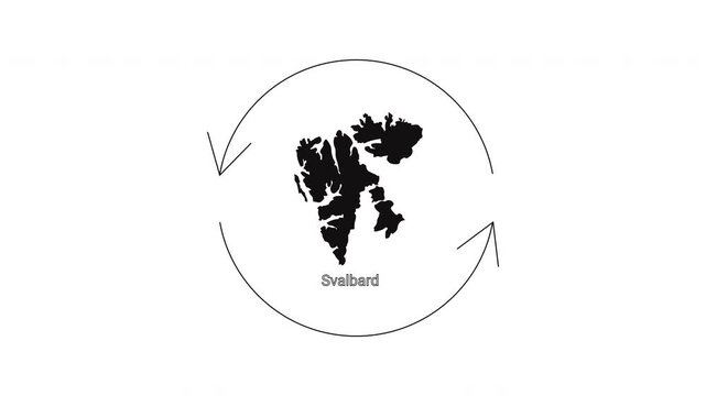 Svalbard map icon with circular arrows indicating movement or travel.