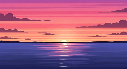 Obraz premium Serene sunset over calm ocean horizon with silhouetted islands.