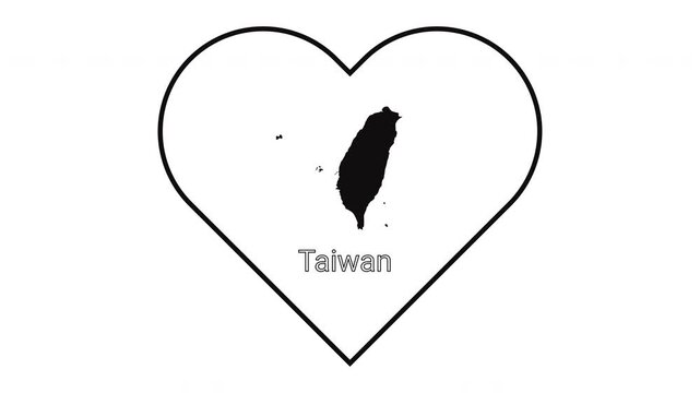 Taiwan map inside a heart shape with the word Taiwan below.