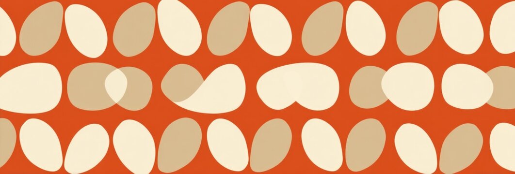 Abstract pattern of overlapping ovals in beige and cream on an orange background