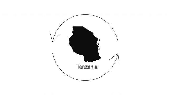 Tanzania Map Outline with Circular Arrows Symbolizing Travel and Exploration.