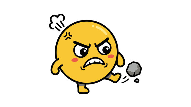 Angry emoji kicking a rock, frustration expression, cartoon character