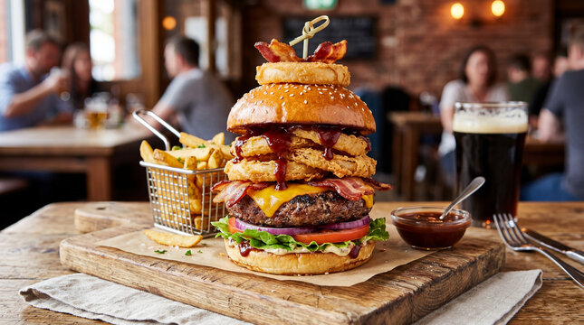 Crispy Onion Ring Barbecue Bacon Burger Stack