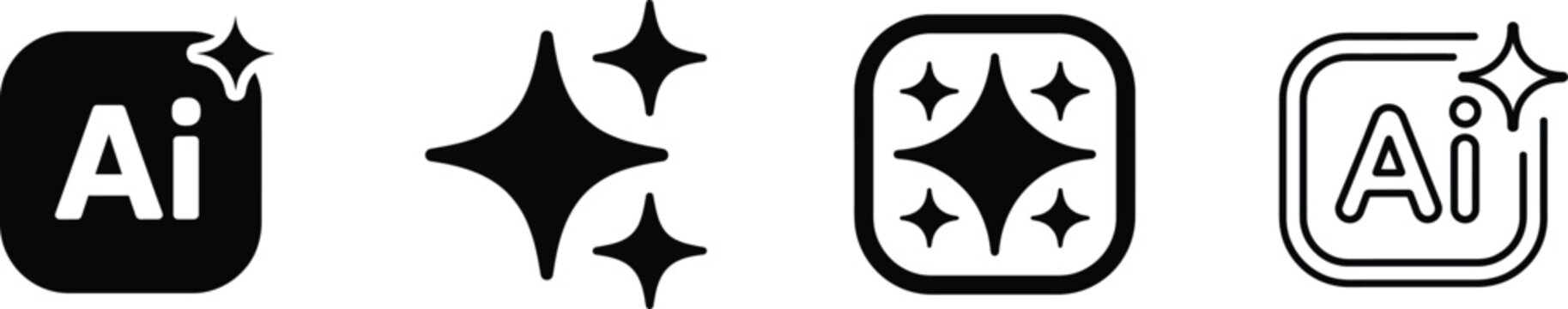 Artificial intelligence symbol, AI generate icon set ai, sparkle star with square button, Generate symbol for application and web
