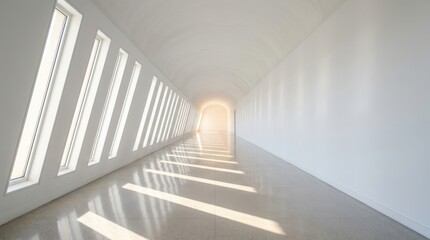 Fototapeta premium Bright White Hallway with Sunlight Streaming Through Windows