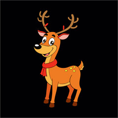 Fototapeta premium Smiling reindeer in red scarf with festive holiday cheer in colorful cartoon style for Christmas decoration