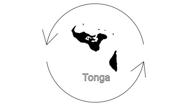 Tonga Map with Circular Arrows Indicating Movement or Flow.
