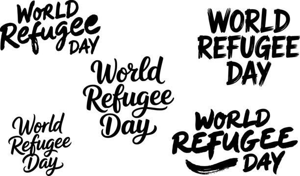  World Refugee Day hand-lettered typography set in five distinct calligraphy and bold font styles, perfect for awareness posters, social media graphics, editorial designs, and humanitarian campaign 