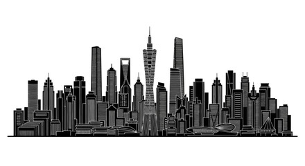 Obraz premium Guangzhou skyline silhouette vector illustration for urban design