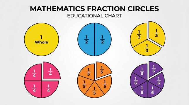 Fraction Circles Educational Chart - Whole Halves Thirds Fourths Fifths Sixths