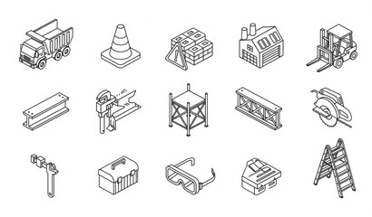 Construction equipment and tools linear icons set © ms