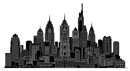 Fototapeta premium Philadelphia City Skyline Silhouette Illustration