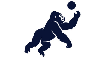 Fototapeta premium Gorilla Playing Reaching for Ball Silhouette Icon for Wildlife Education, Zoo Entertainment and Primate Behavior Design