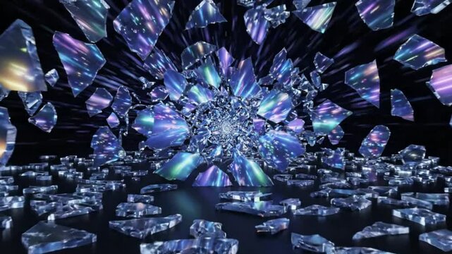 Exploding Crystal Flower Fractal Nebula in Futuristic Sci-Fi Tunnel