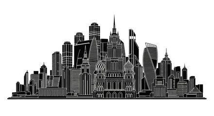 Fototapeta premium Moscow City Skyline Silhouette Vector Illustration