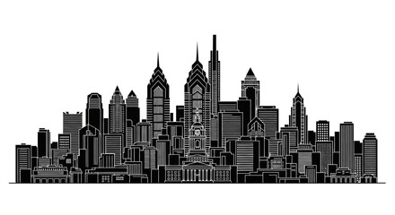 Obraz premium Philadelphia City Skyline Silhouette, Minimalist Urban Vector Illustration
