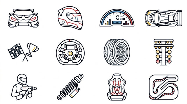 Motorsport and Racing Car Icons Collection