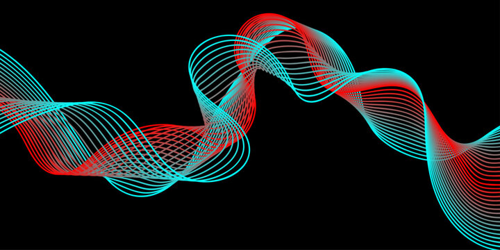A futuristic 3d render of a blue dna spiral illustration featuring digital wave lines and motion patterns for a high-tech business wallpaper design