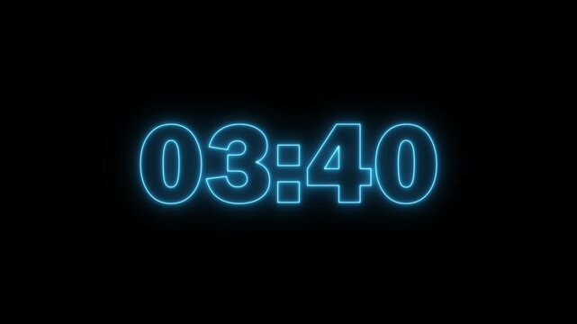 Neon blue digital countdown timer clock display for broadcast and motion