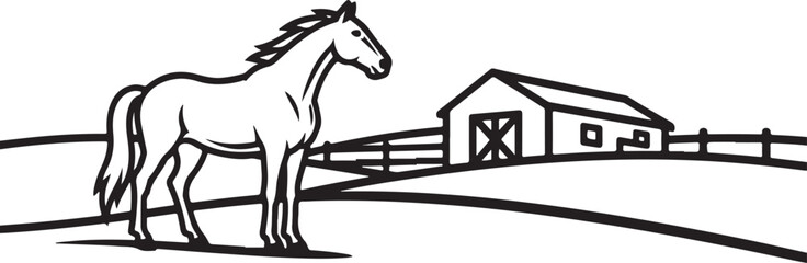 Fototapeta premium Horse, farm, vector, illustration, black and white