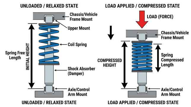 Car Suspension System: Unloaded vs. Compressed State