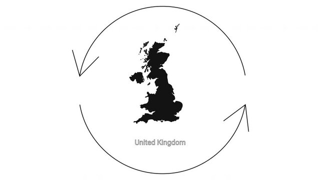 United Kingdom Map with Circular Arrows Symbolizing Movement or Connection.