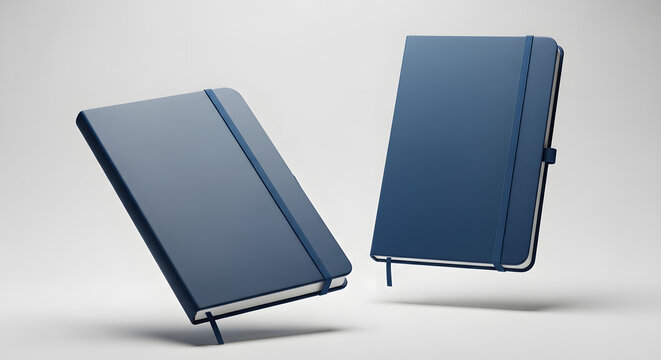 Blue Leather Notebook Cover With Elastic Closure, Realistic 3d Rendering notebooks journal journals diary stationery
